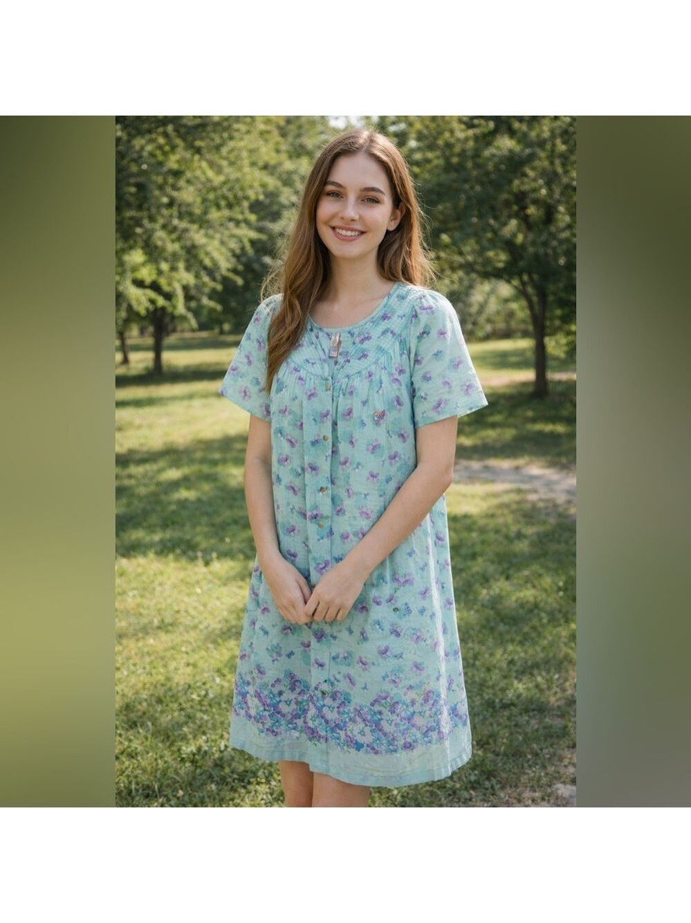 Vintage Pastel Blue Floral Butterfly Dress cottagecore granny 2X